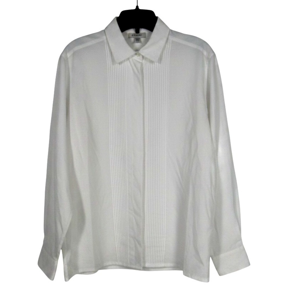 A K COLLECTIBLE Tuxedo-Style PLEATED EMBROIDERED Button-Up SATIN BLOUSE/TOP 12